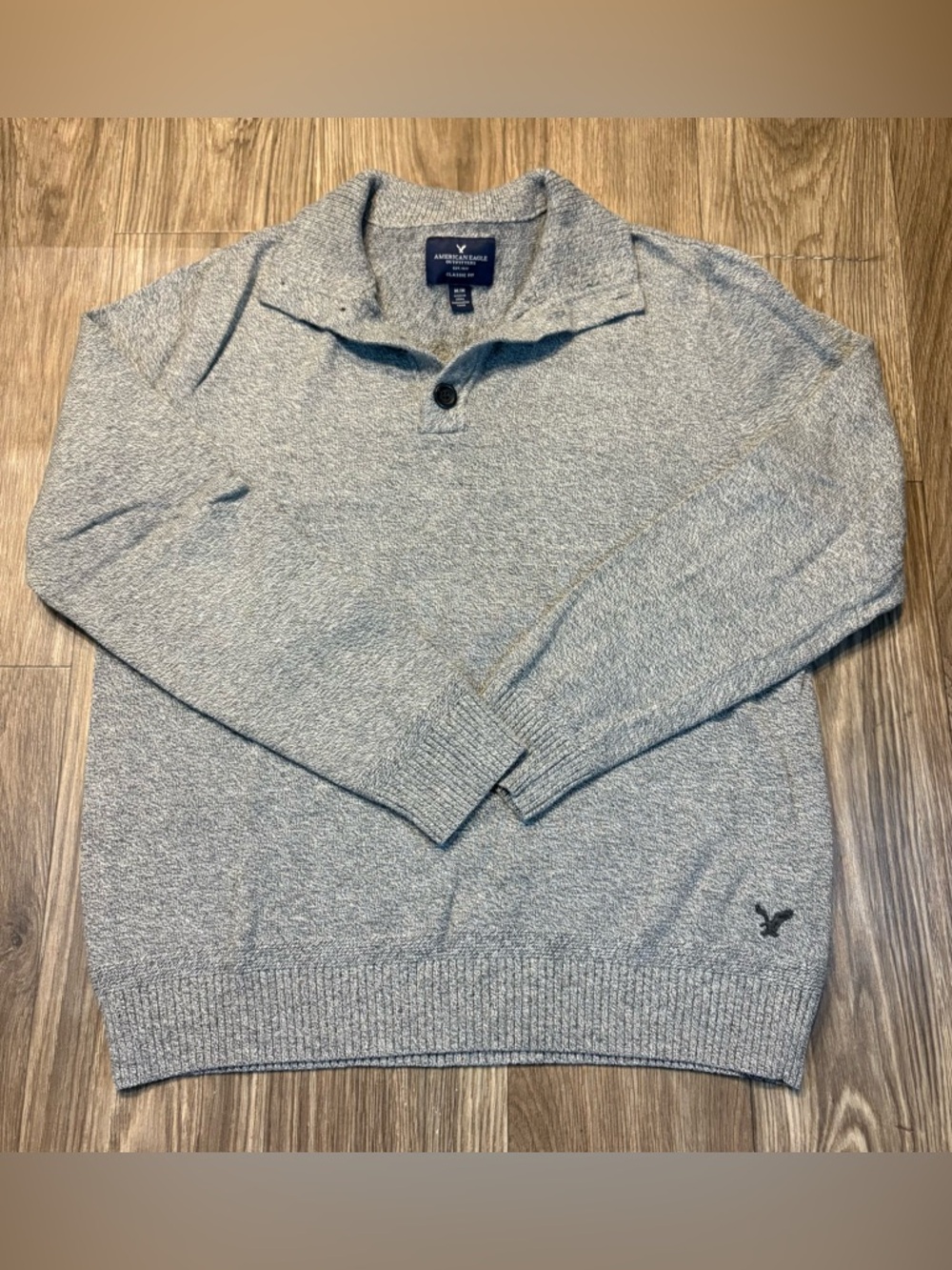 American Eagle Men's Heather Gray Collar Sweater